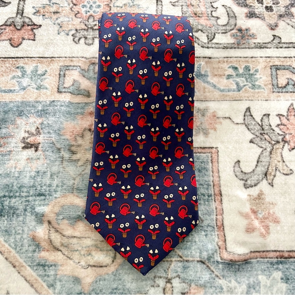 Hermes Blue and Red Geometric Silk Tie